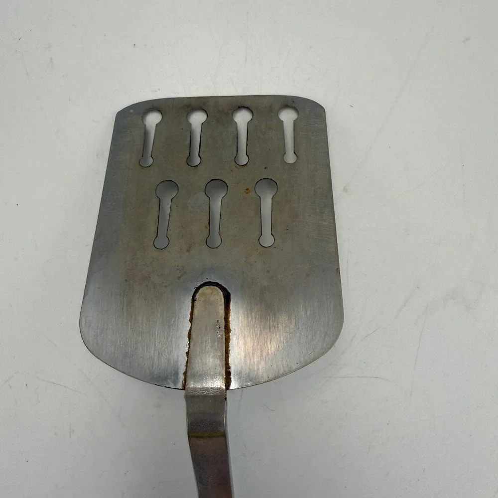 Vintage EKCO Spatula Chromium Plated Slotted Turner USA Olive Green Handle 11.5